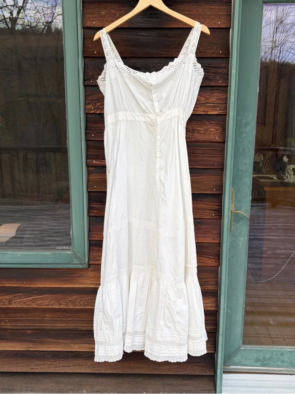 Antique Edwardian White Cotton Eyelet Tiered Prairie Midi Petticoat Dress Size 8 - Picture 8 of 16